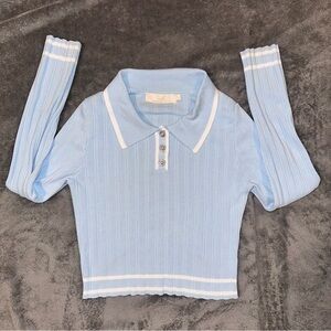 LC Lizette Collection Blue Rhinestone Button Up Sweater - *see details on size*